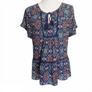 DR2 Boho Floral Blouse tassel knot size Medium